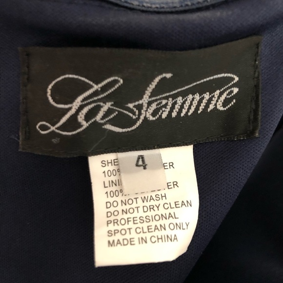 La Femme Off Shoulder Navy Blue Formal Gown - Picture 5 of 14